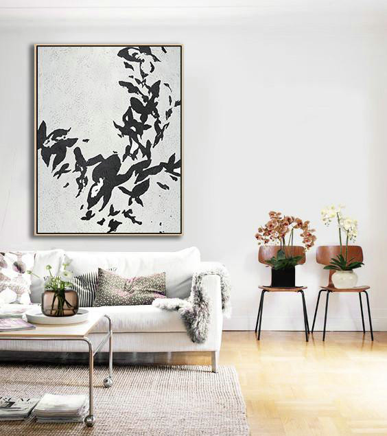 Large Abstract Painting On Canvas,Black And White Minimalist Painting On Canvas - Modern Canvas Art